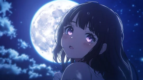 Moonlit stargazer with crystal eyes under sapphire night.