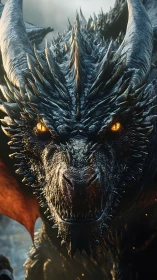 Golden-eyed dragon close-up in glowing ember light.