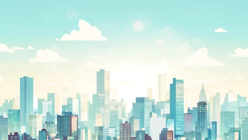 Sunlit city skyline waking gently to a hopeful new day.