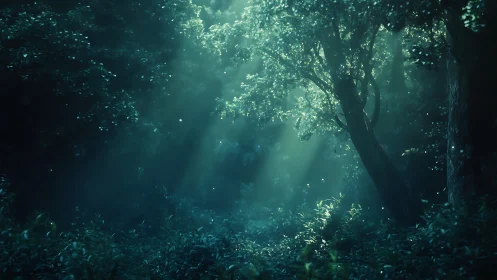 Volumetric Light Through Misty Forest Canopy with Atmospheric Diffusion