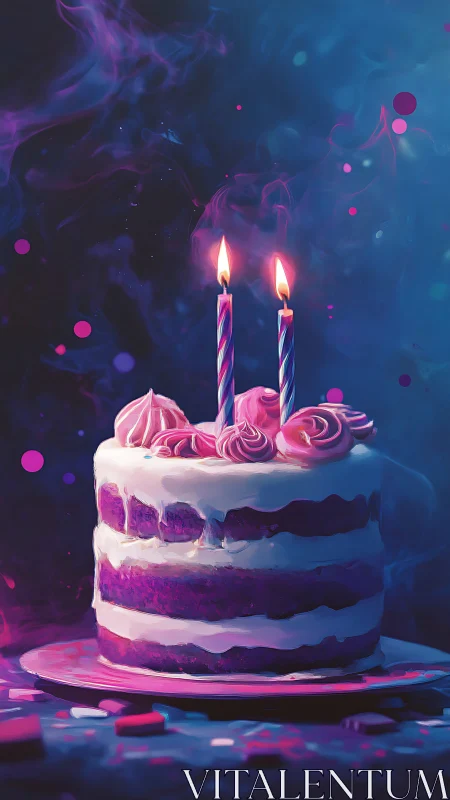 Neon Birthday Cake Ablaze with Mystic Flame.