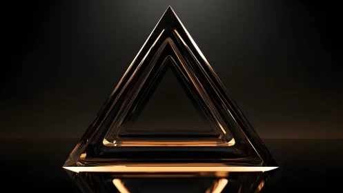 Golden Glass Triangle in Dark Minimalist Abstract Art Style.