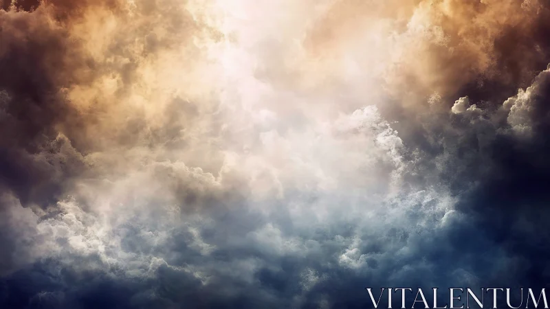 Gentle storm clouds glowing with soft golden daylight.