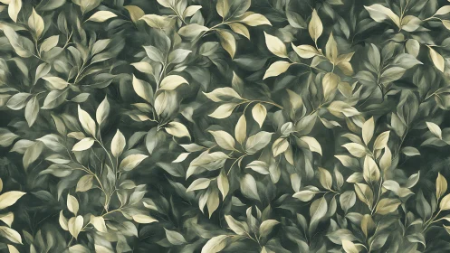 Dense overlapping leaf pattern on muted green background.