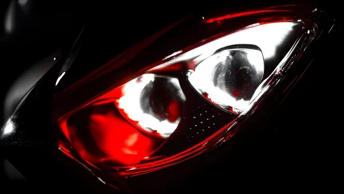 Modern car headlight close-up with dramatic lighting and bold contrast.
