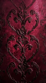 Velvet red damask scrolls glowing with vintage charm.