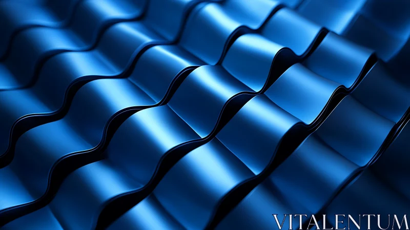 Curved metallic wave lattice under directed blue spectral lighting.