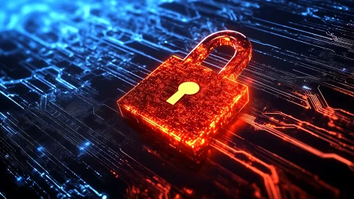 Glowing digital lock symbolizes core cybersecurity data protection