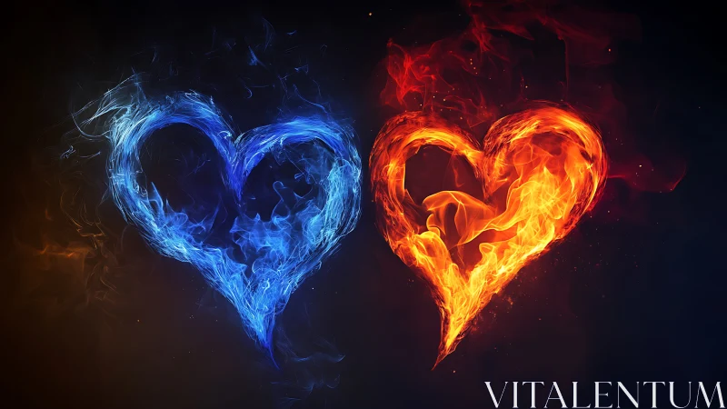 Opposing Elemental Hearts: Blue Ice Against Fiery Crimson Flames
