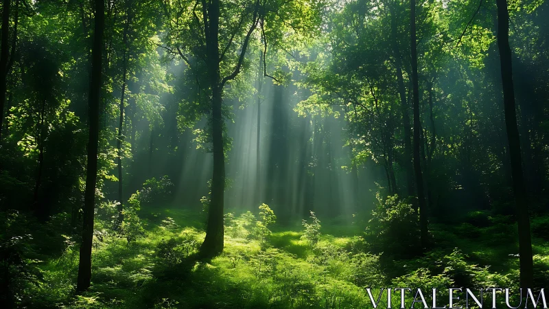 Crepuscular Light Rays Through Dense Deciduous Forest Canopy Structure