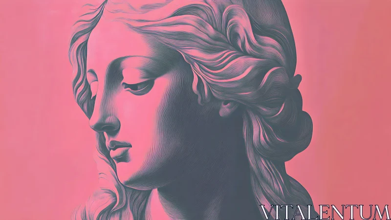 Neoclassical female bust profile in duotone pink and teal