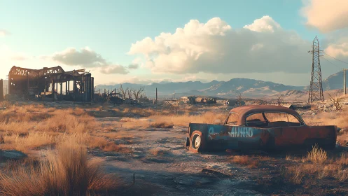 Sunburnt wasteland highway where rusted memories linger.