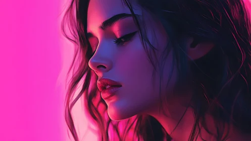Neon-lit profile drifts through electric pink and violet hush