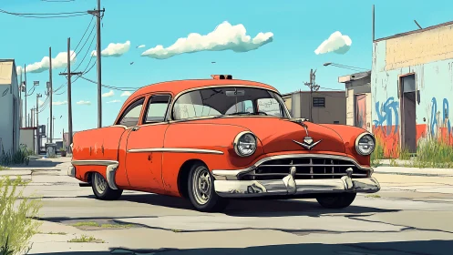 Sunlit retro cruiser naps proudly in a forgotten backstreet