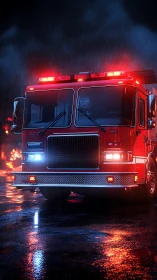 Emergency Response Vehicle: Red Fire Truck with Activated Beacon Systems.