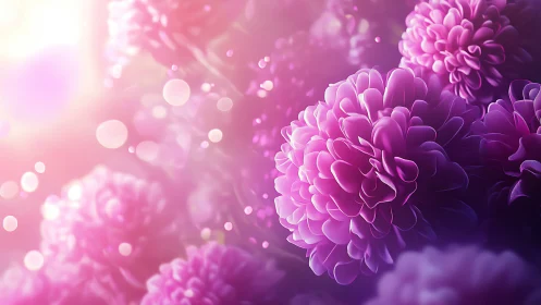 Pink and purple chrysanthemums with bokeh light effects