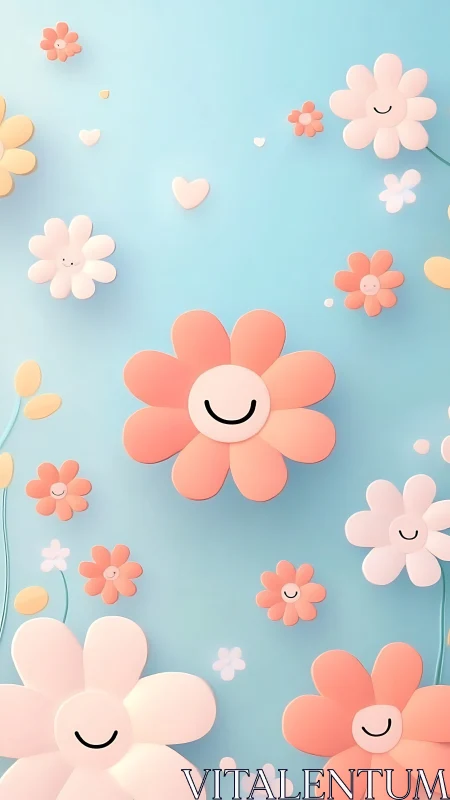 Smiling Flowers Bloom in Soft Pastel Garden Scene