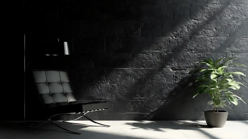 Minimalist black lounge corner bathes in soft natural light