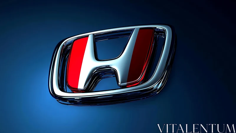 Chrome automotive emblem with stylized red and white H form.