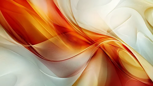 Fluid amber ribbons over soft ivory abstract field.
