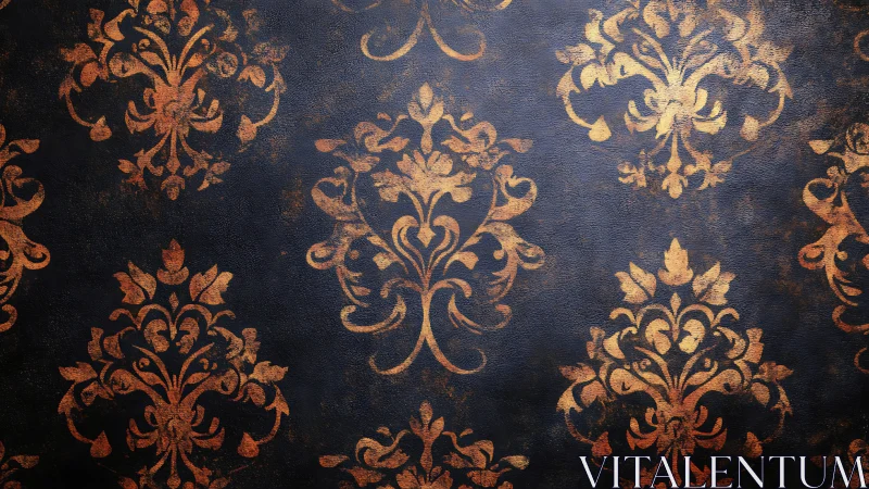 Golden damask flourishes bring warm elegance to dark walls