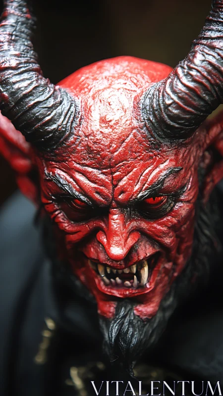 Sinister red demon bust under dramatic studio lighting.