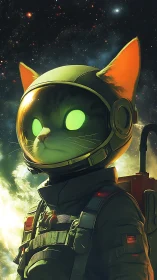 Stargazing Space Cat Adventurer in a Glowing Galaxy Suit.
