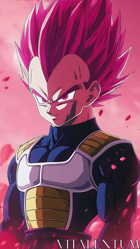 Fiery pink-haired warrior stands confident in glowing armor