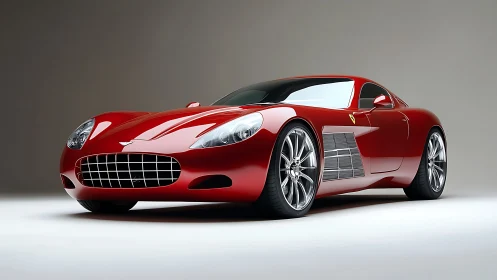 Red sports coupe is rendered in controlled studio environment