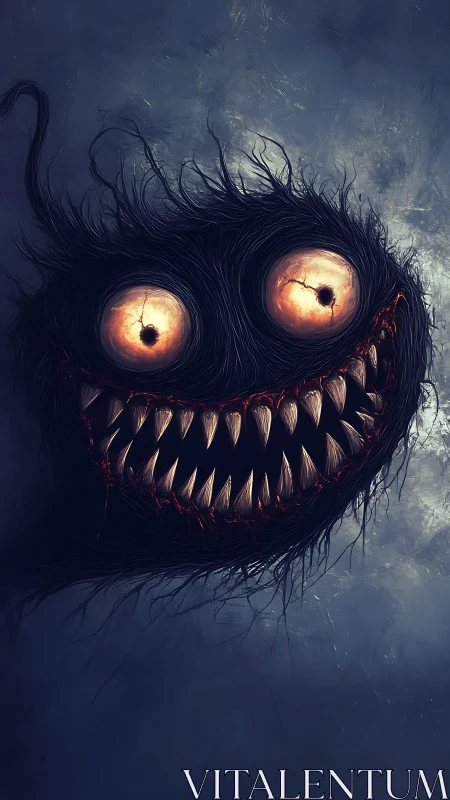 Grotesque void creature with glowing eyes and serrated grin.