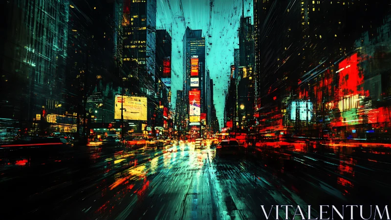 Neon storm over midnight avenue, citylights running wild.