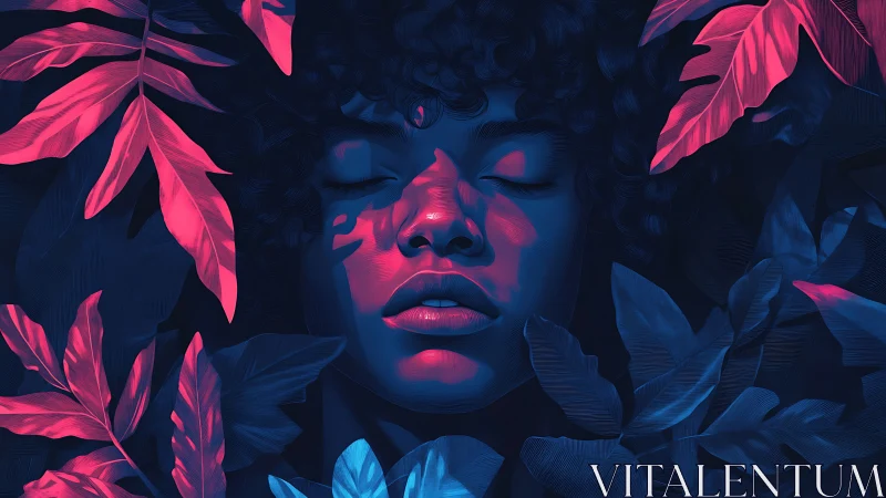 Neon jungle hush cradles a dreaming face in liquid color