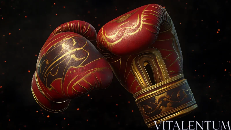 Red and Gold Ornamental Boxing Gloves with Decorative Details