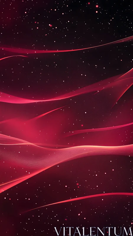 Red nebula-like light trails flow across starry black field