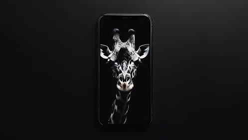 Minimal smartphone with stylized giraffe portrait wallpaper.