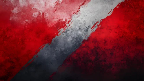 Bold red and white abstract background with textured brush strokes.