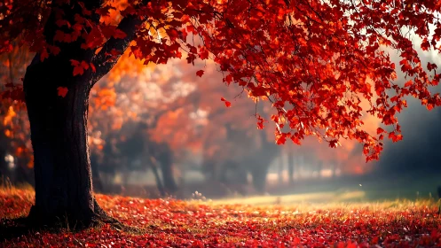 Spectral-depth study of sunlit crimson maple canopy in fog.