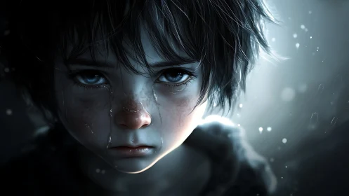 Quiet storm of tears in a child&rsquo;s luminous blue gaze.