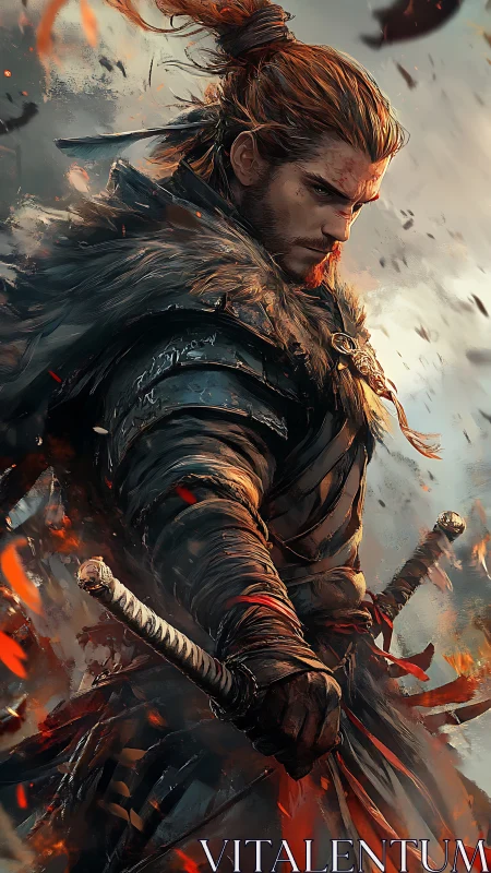 Warrior in stormlight holding twin blades of quiet resolve.