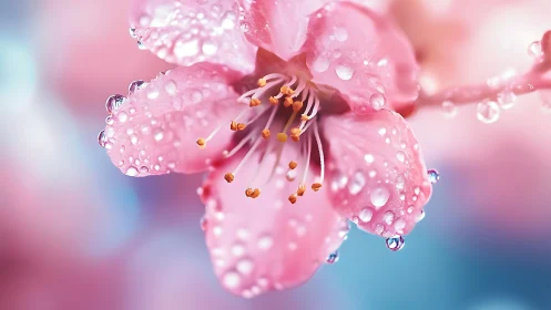Pink Flower Petals with Dew Droplets: Macro Botanical Study.
