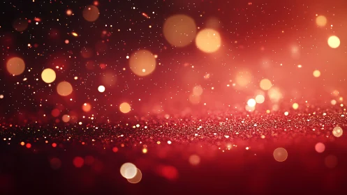 Crimson stardust drifts through glowing bokeh nightfall.