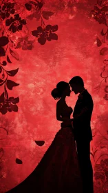 Silhouetted Romance Blossoms Against Crimson Fire