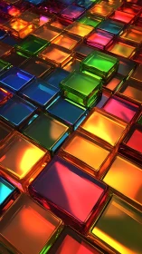 Luminous glass cubes in vibrant chromatic grid composition.