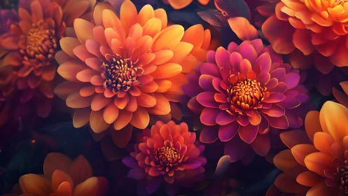Luminous Dahlias in Warm Gradient Harmony.
