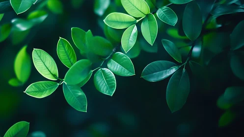 Lush Green Leaves in Soft Natural Light, Botanical Photography.