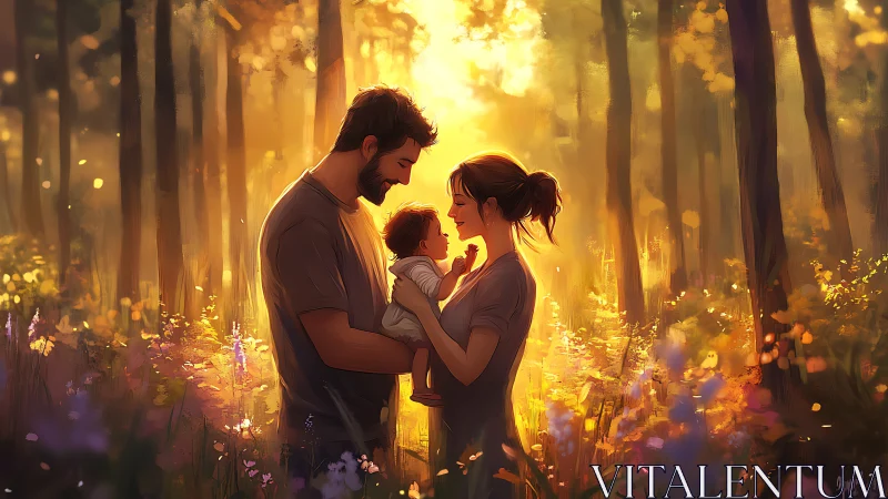 Luminous Family: Three Hearts Glowing in the Golden Forest.
