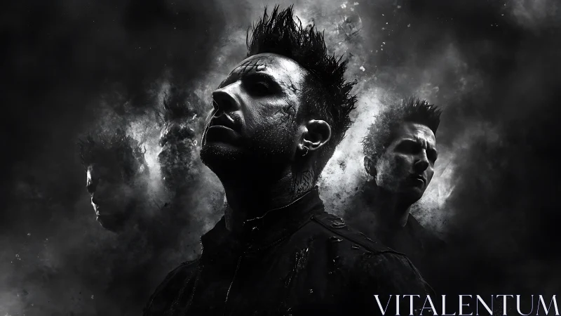 Shadowed echoes of a restless mind in swirling darkness.