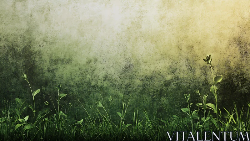 Botanical silhouettes against textured gradient wall backdrop.