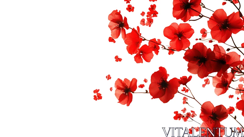 Red Petunia Cascade Against White: Botanical Study.