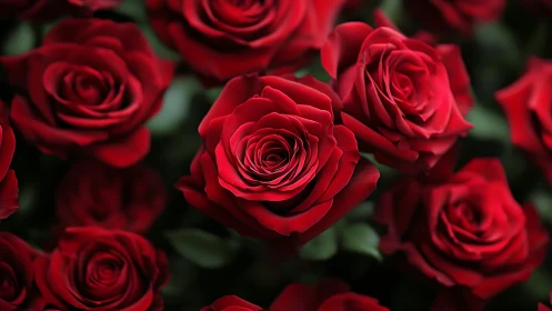Deep Red Roses in Close-Up Focus.